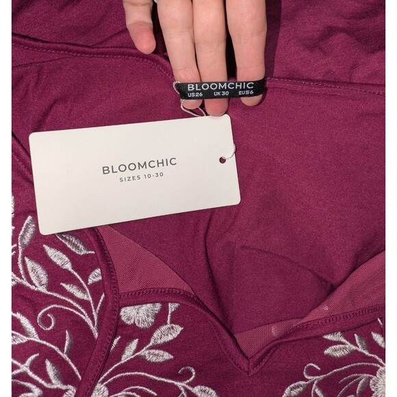 NWT Bloomchic Tunic 26 Women's Pink Embroidered Long Sleeve Tie Neck Stretch - Picture 6 of 8